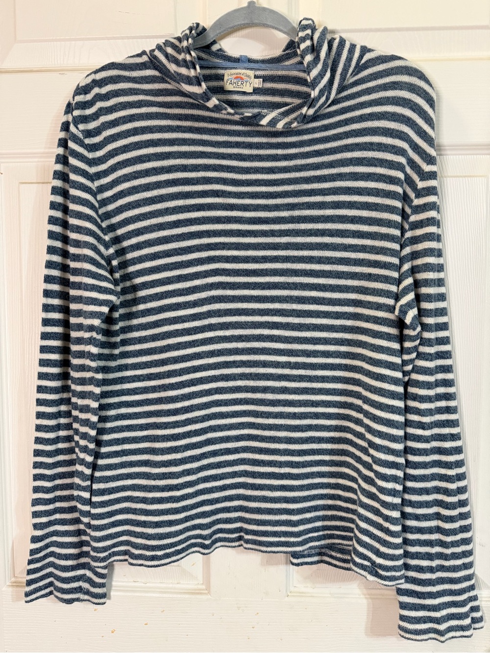 Faherty women's striped cowl neck long-sleeve pullover top Sz L